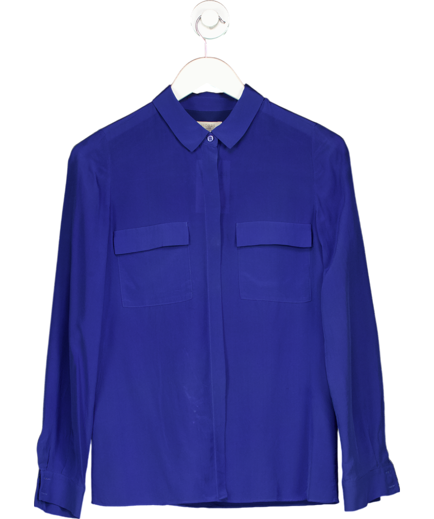 Hobbs Blue Silk Pocketed Button Blouse UK 8