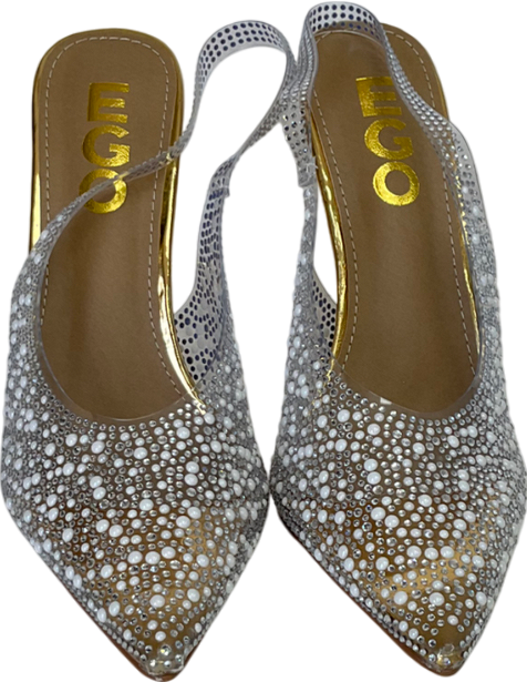Ego gold Diamante Perspex Slingback Court Heel UK 4 EU 37 👠