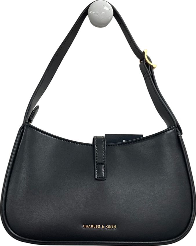 Charles & Keith Cesia Metallic Accent Shoulder Bag - Black