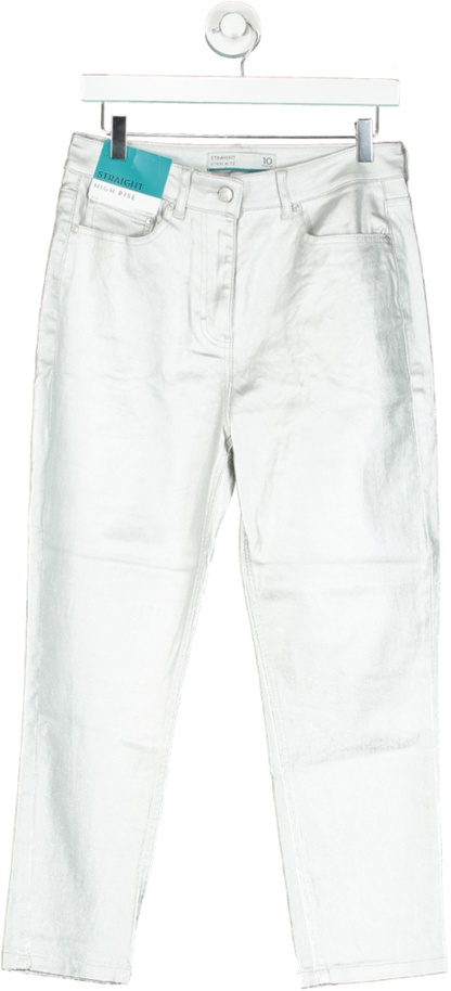 Next Silver High Rise Straight Jeans UK 10 R