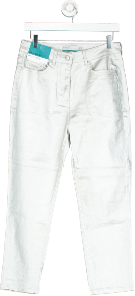 Next Silver High Rise Straight Jeans UK 10 R