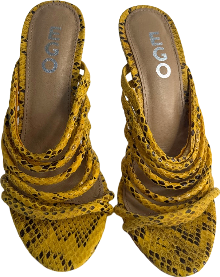 EGO Yellow Snake Print Strappy Heels UK 4