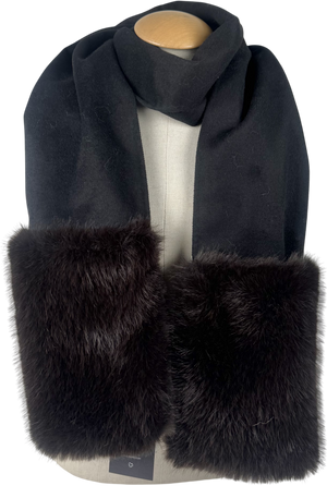 ZARA Brown Plain Wool Scarf With Faux Fur UK M