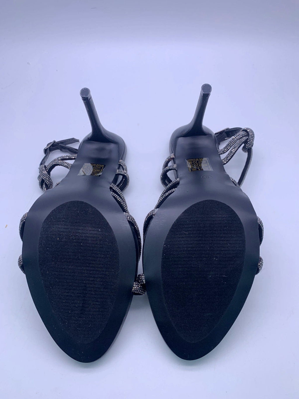 PrettyLittleThing Black Diamante Knot Strappy High Heeled Sandals UK 6