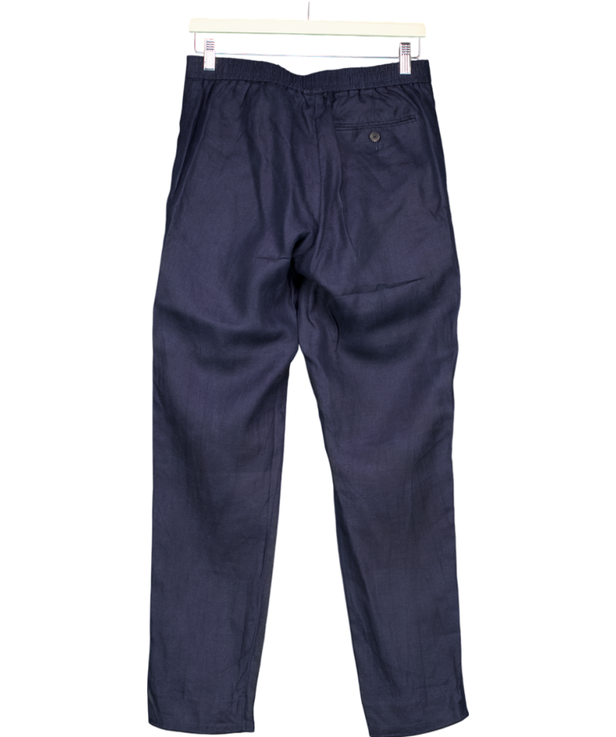 Mr P Navy Blue Linen Tapered Trousers With Drawstring W30