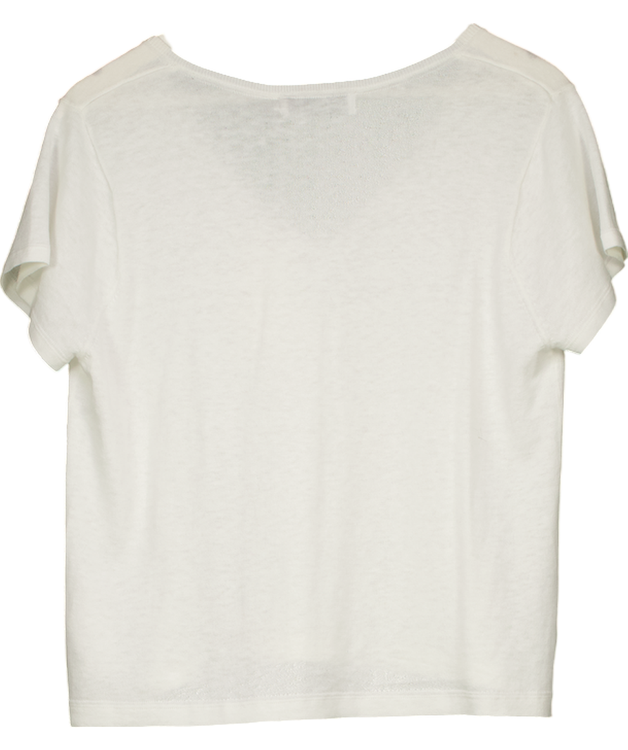 Cefinn White Madison Fine Linen Blend V Neck T-shirt UK M