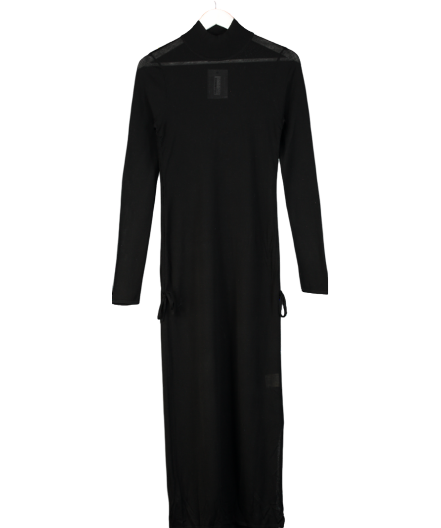 St Agni Black Sheer Ruched Dress UK M