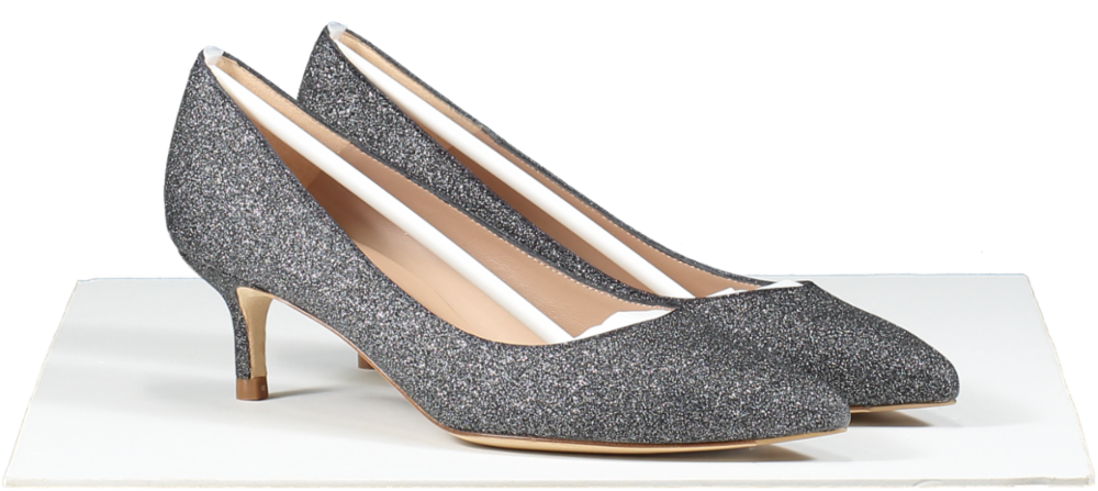 LK Bennett Grey Glitter Kitten Heel Court Shoes  UK 5 EU 38
