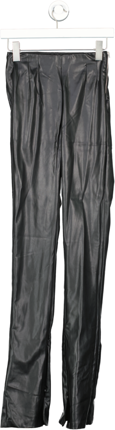 ZARA Black High Waist Leather Look Zip Hem Trousers UK XS