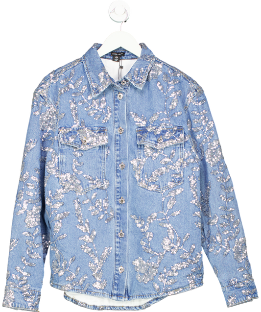 Karen Millen Blue Denim All Over Floral Sequin Jacket UK 10