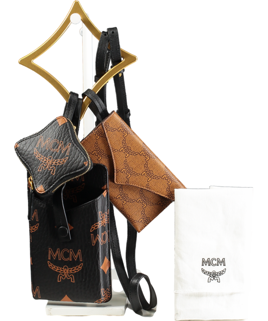 MCM Brown Diamond Trilogie Crossbody Pouch In Monogram Mix