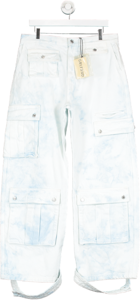 grlfrnd Blue Lara Low Rise Wide Leg Cargo Jeans W30