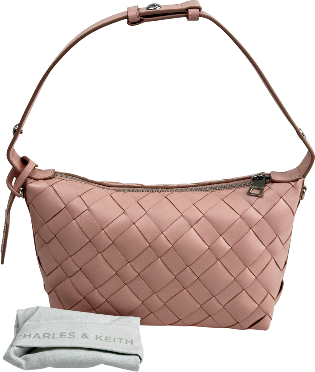 CHARLES & KEITH Ivette Woven Shoulder Bag - Light Pink
