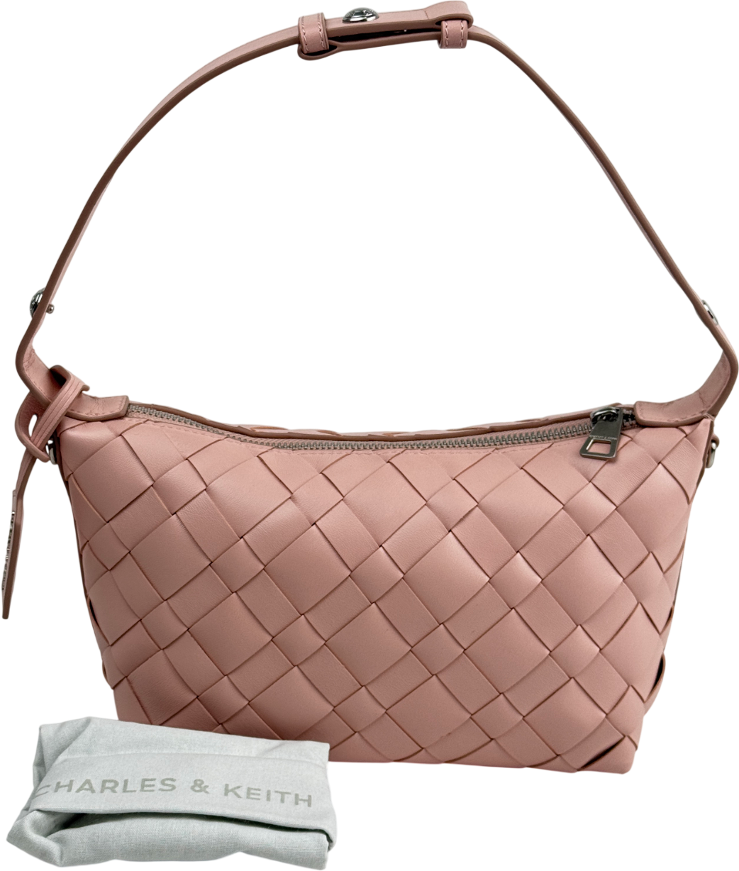 CHARLES & KEITH Ivette Woven Shoulder Bag - Light Pink