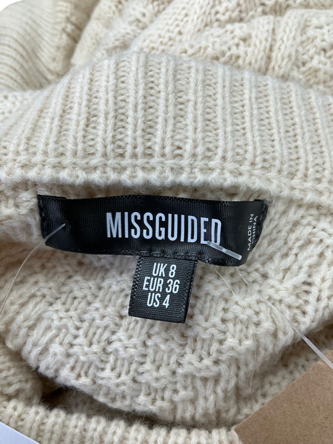 Missguided Cream Cable Stripe Shirt Contrast Knit Jumper UK 8