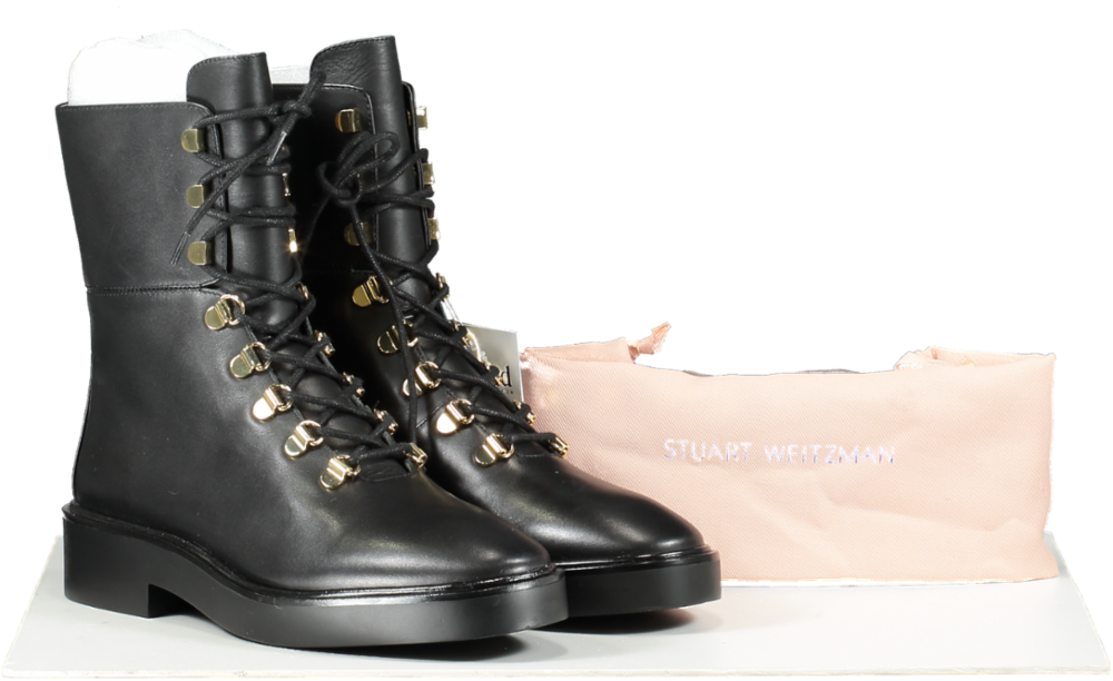 Stuart Weitzman Black Leather Combat Boots UK 5.5 EU 38.5 👠