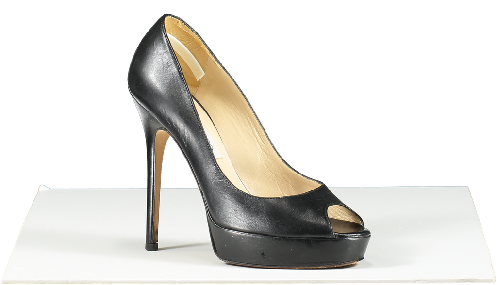 Jimmy Choo Dahlia Leather Peep-toe Pumps In Black UK 3 EU 36 👠