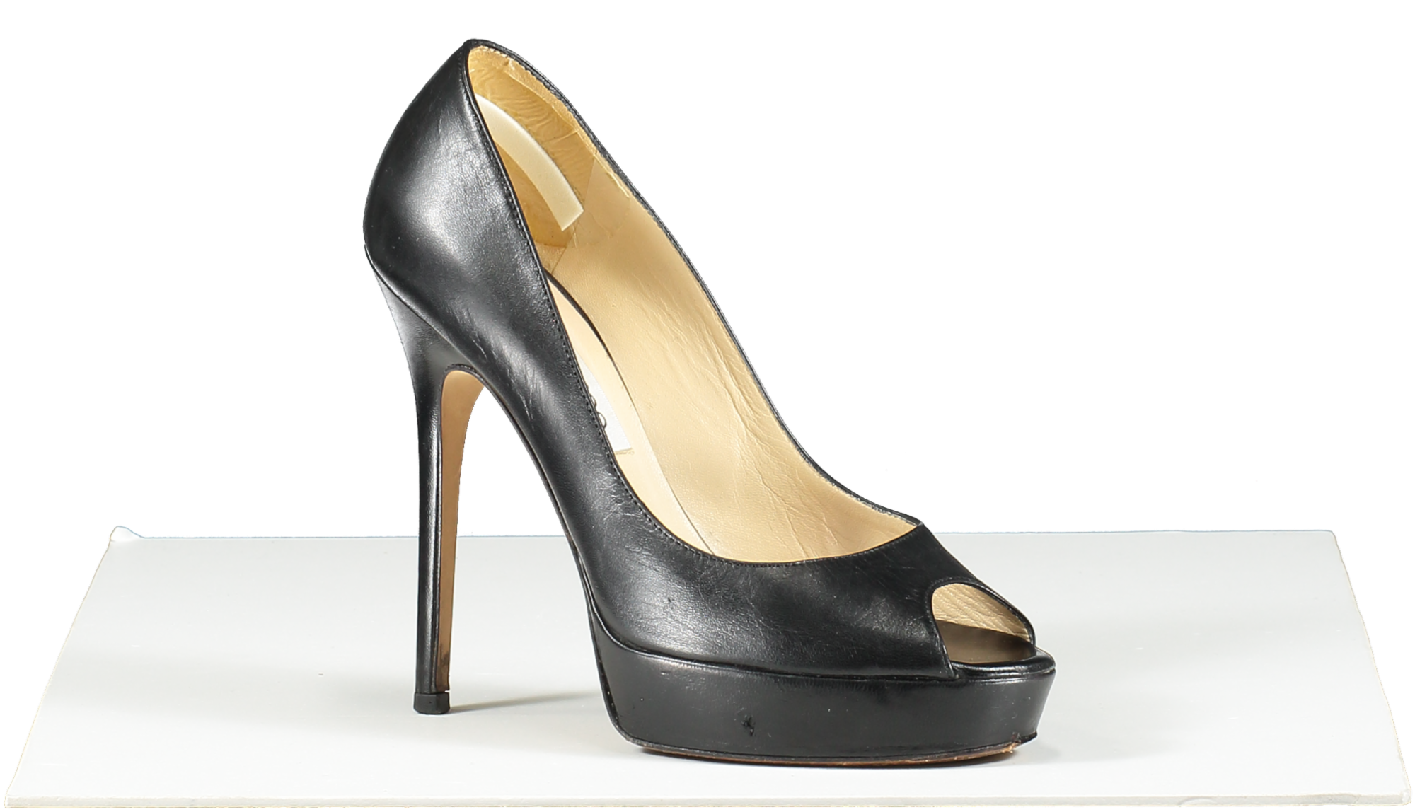 Jimmy Choo Dahlia Leather Peep-toe Pumps In Black UK 3 EU 36 👠