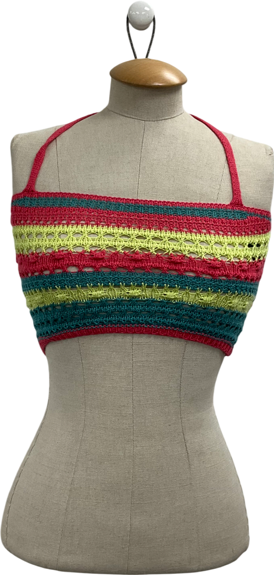 PrettyLittleThing Multicoloured Multi Crochet Cross Halter Neck UK XS