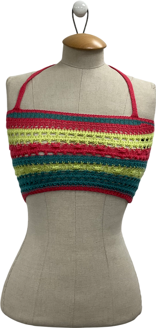 PrettyLittleThing Multicoloured Multi Crochet Cross Halter Neck UK XS