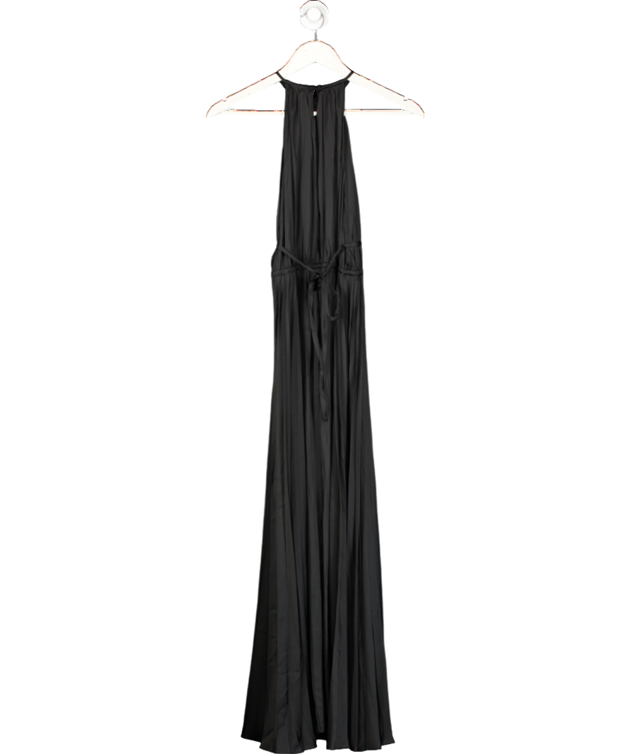 Maje Black Pleated Satin Maxi Dress UK 8
