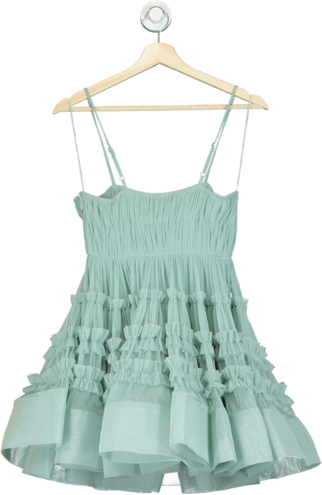 Lace & Beads Mint Green Ruffled Mini Dress UK 8