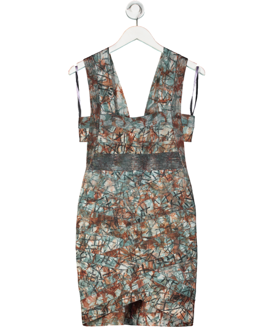 Herve Leger Blue Graffiti Iconic Bandage Dress UK L