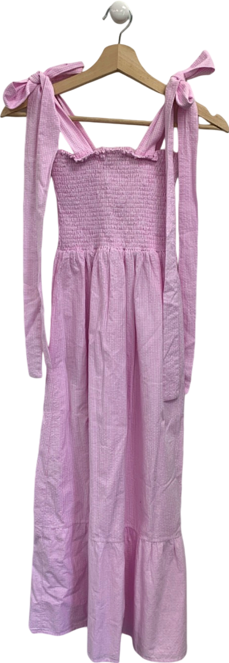 Spirit & Grace Pink Gingham Strappy Smocked Midi Dress UK 6