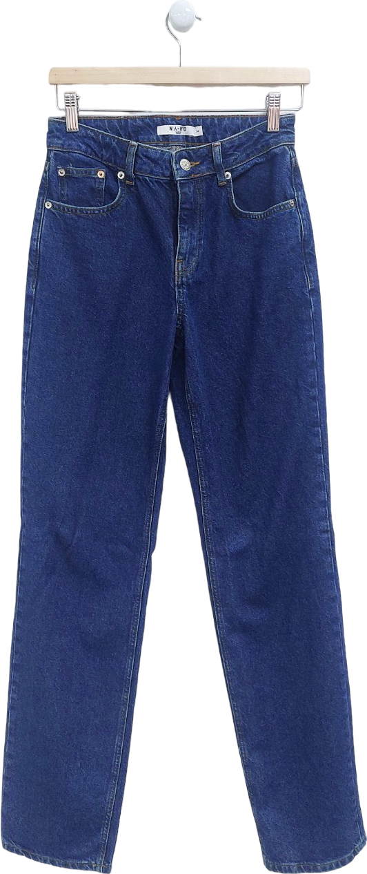 NA-KD Blue High Waist Fold Up Jeans UK 6