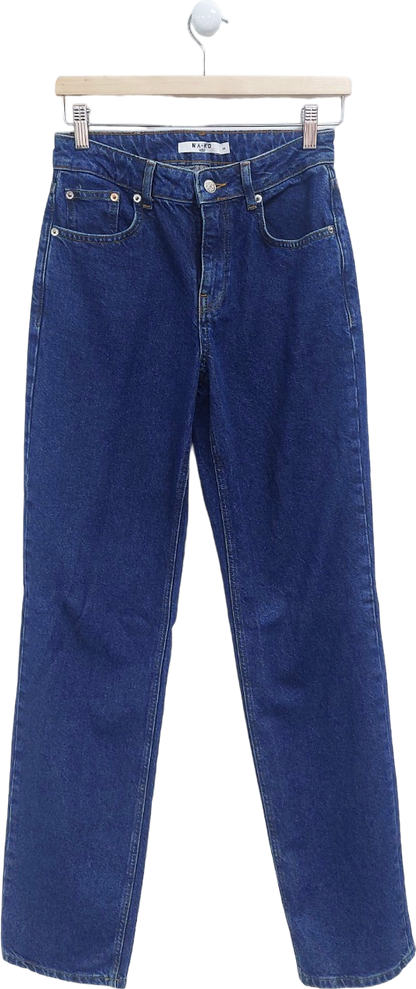 NA-KD Blue High Waist Fold Up Jeans UK 6