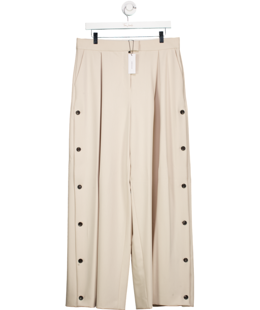 Karen Millen Beige Tailored Pleated Button Detail Straight Leg Trousers UK 14
