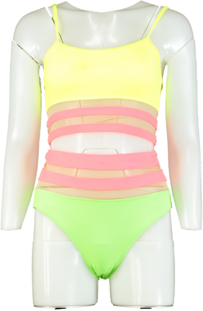 Always On Holiday Yellow, Green & Pink Strappy Swimsuit UK S