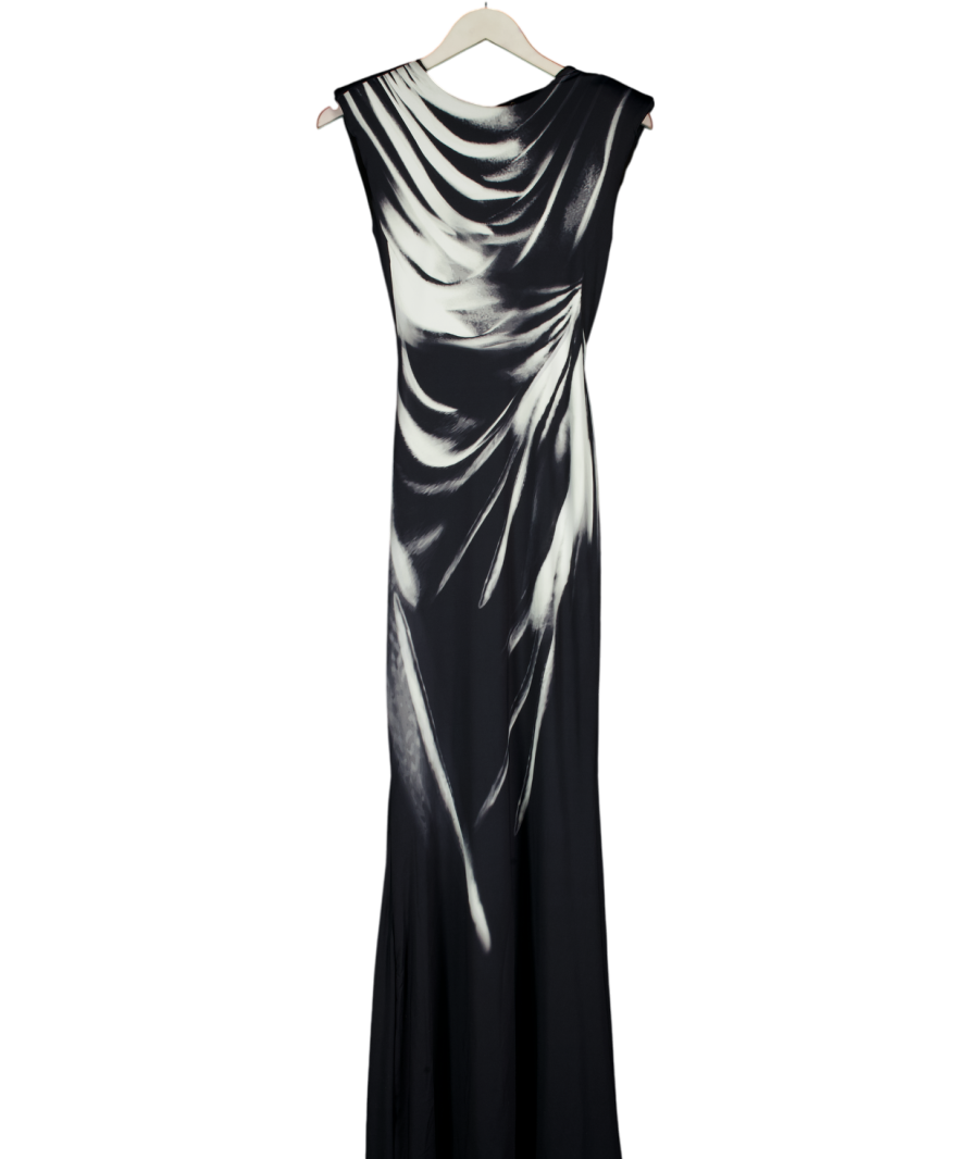Karen Millen Grey Archive Graphic Print Open Back Fish Tail Maxi Dress UK XS