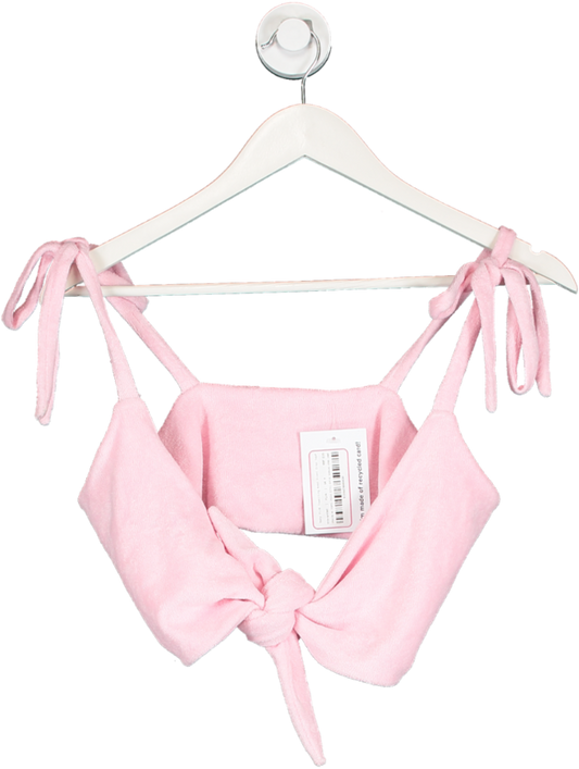 Baby Pink Towelling Knot Front Crop Top UK M