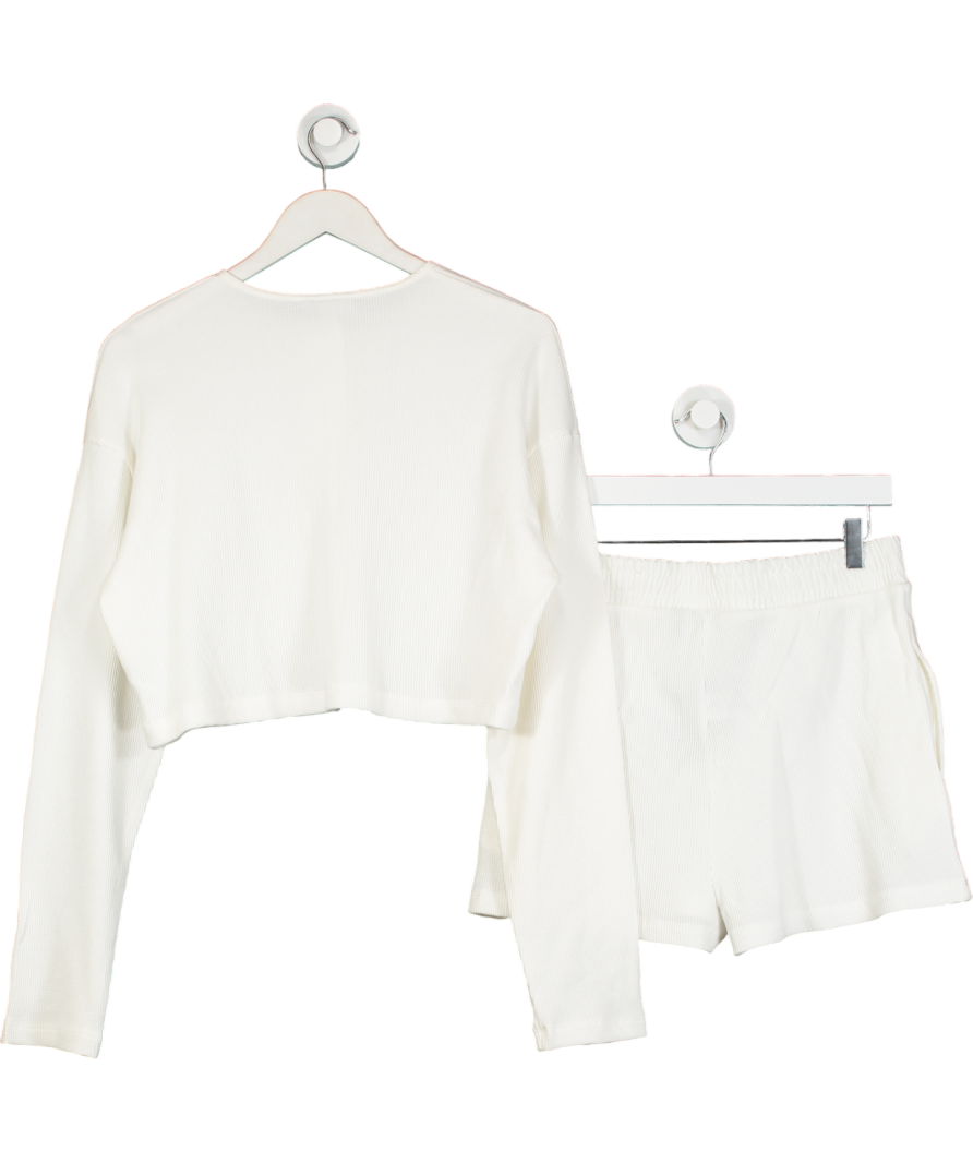 Cream 2-piece Weekend Collective Co-ord Waffle Button Top Uk M And Shorts In Coconut Milk UK S