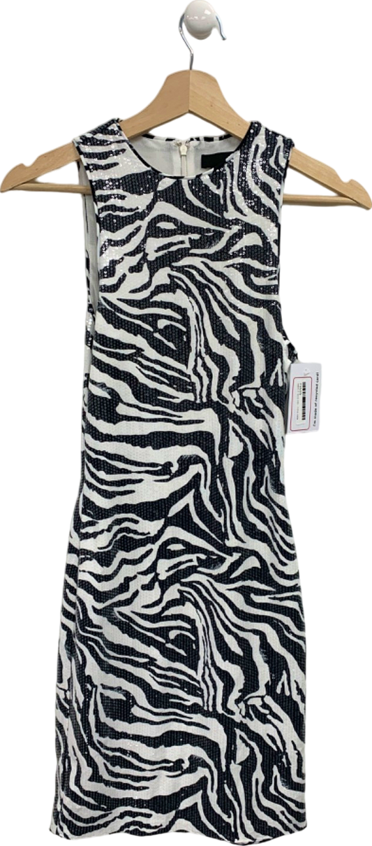 Rotate Bright White Zebra Sequins Sleeveless Dress UK XS