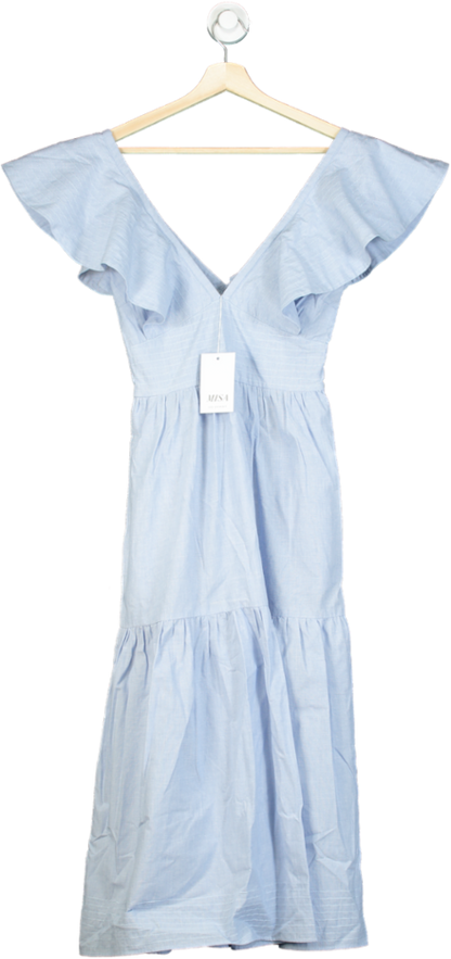 Misa Blue Smocked Ruffle Maxi Dress UK XS