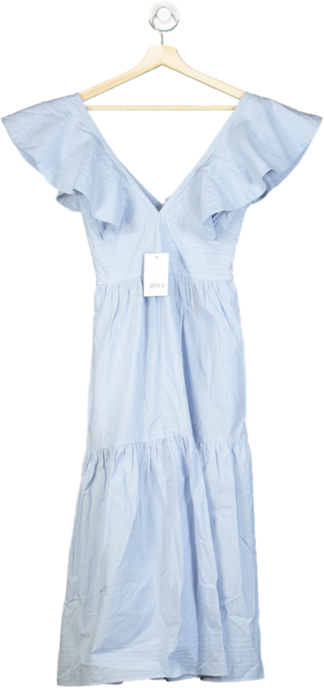 Misa Blue Smocked Ruffle Maxi Dress UK XS