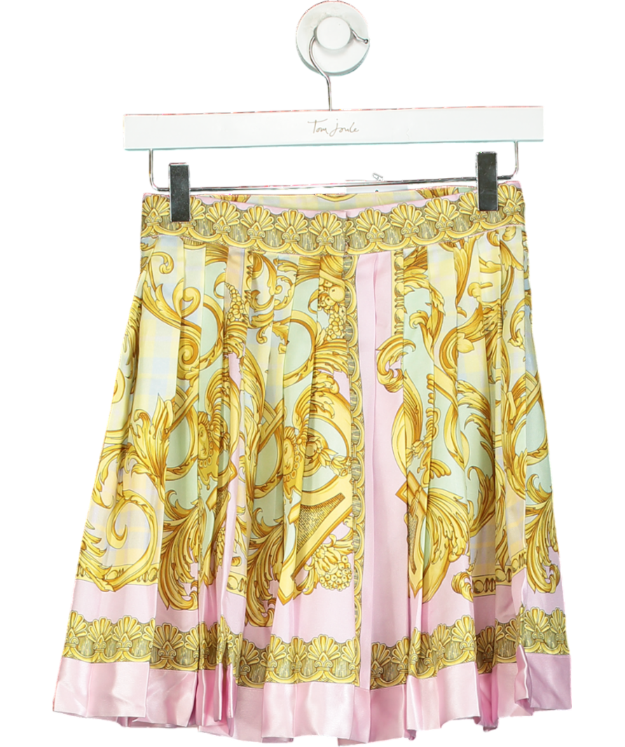 VERSACE Yellow Pleated BAROCCO GODDESS  SILK Print Mini Skirt UK XS
