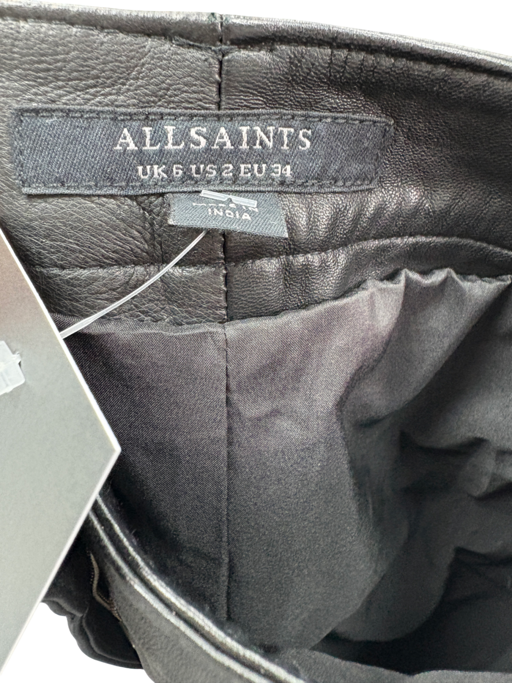 All Saints Black Saige Straight Fit Leather Trousers UK 6