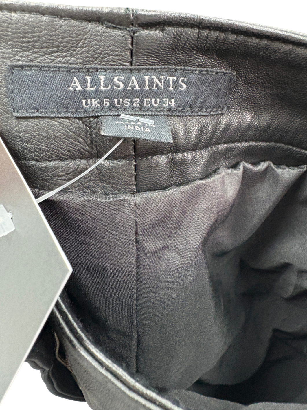 All Saints Black Saige Straight Fit Leather Trousers UK 6