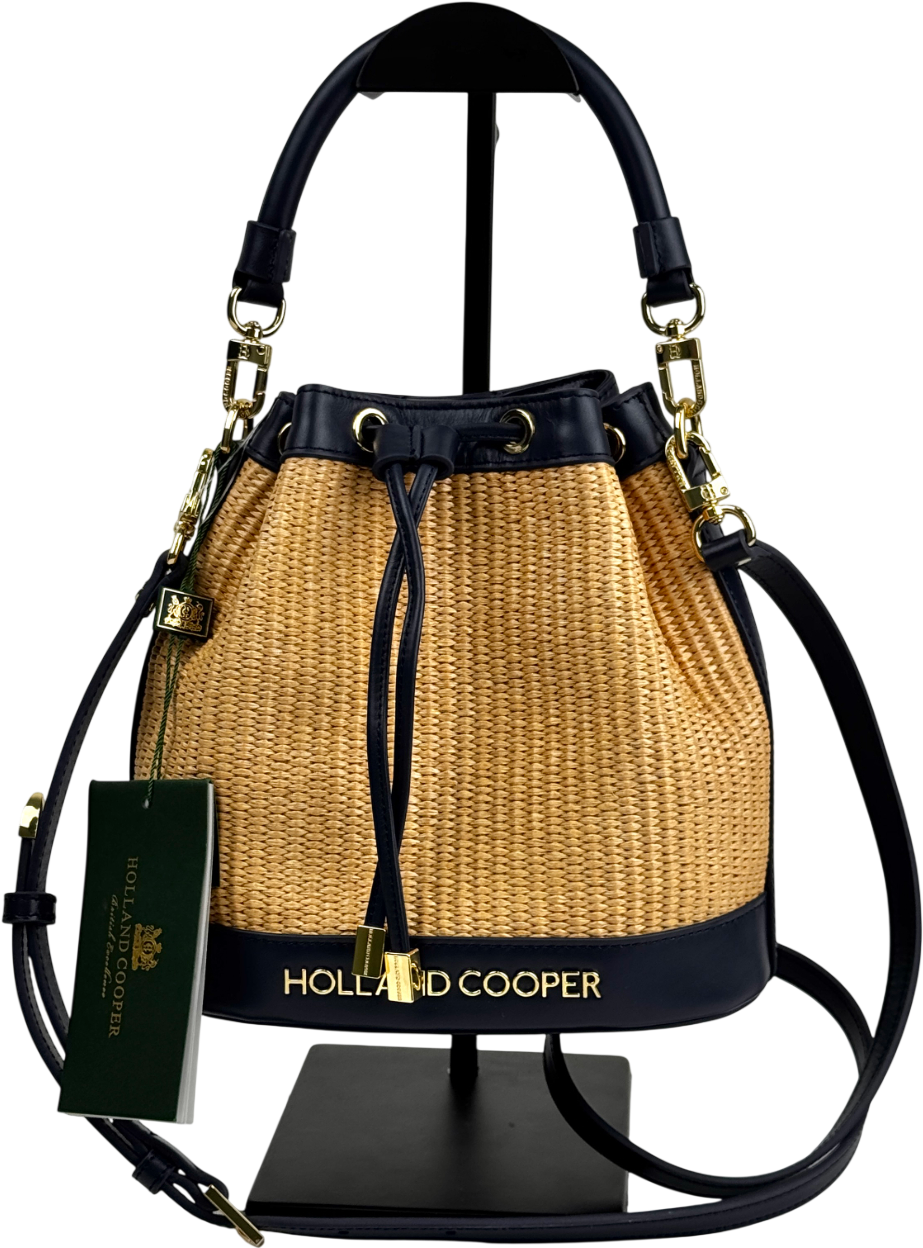 HOLLAND COOPER Abbot Bucket Bag Rattan / Navy Blue