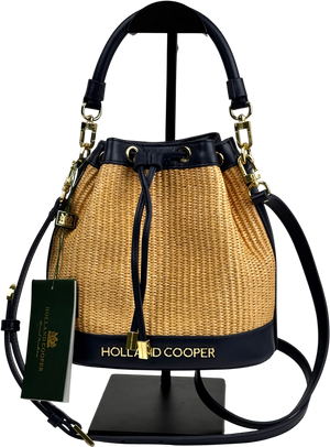 HOLLAND COOPER Abbot Bucket Bag Rattan / Navy Blue