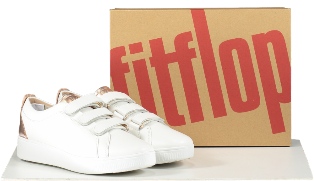 FitFlop Metallic-back Urban White Rose Gold Leather Strap Trainers BNIB UK 5 EU 38👠