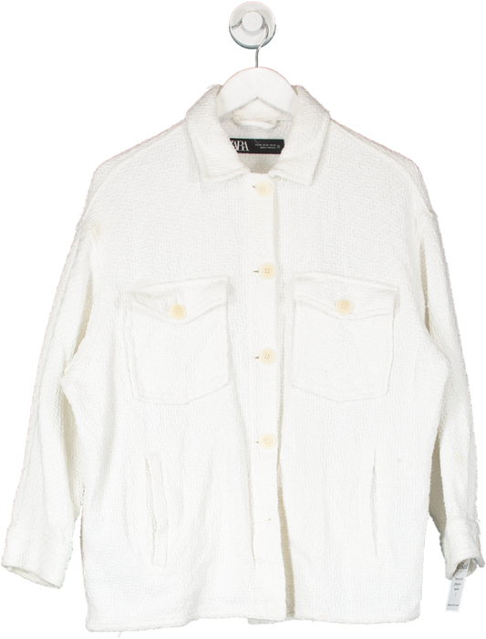 ZARA White Textured Overshirt UK XS