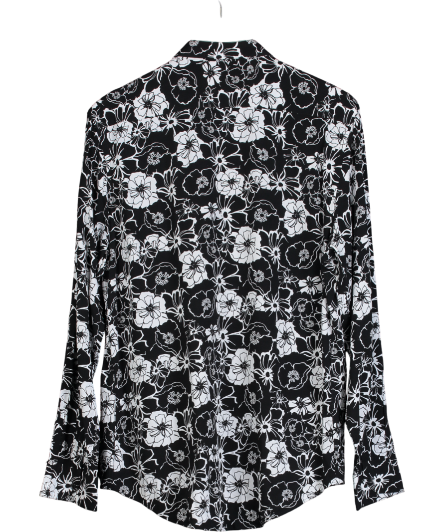 ZARA Black Slim Fit Floral Embroidered Shirt UK XL