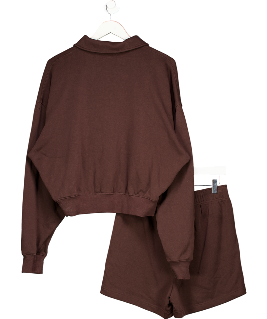 LilySilk 2-piece Chocolate Brown Cotton & Silk Blend  Heirloom '89 Polo Sweatshirt (m) And Shorts Set UK S/M