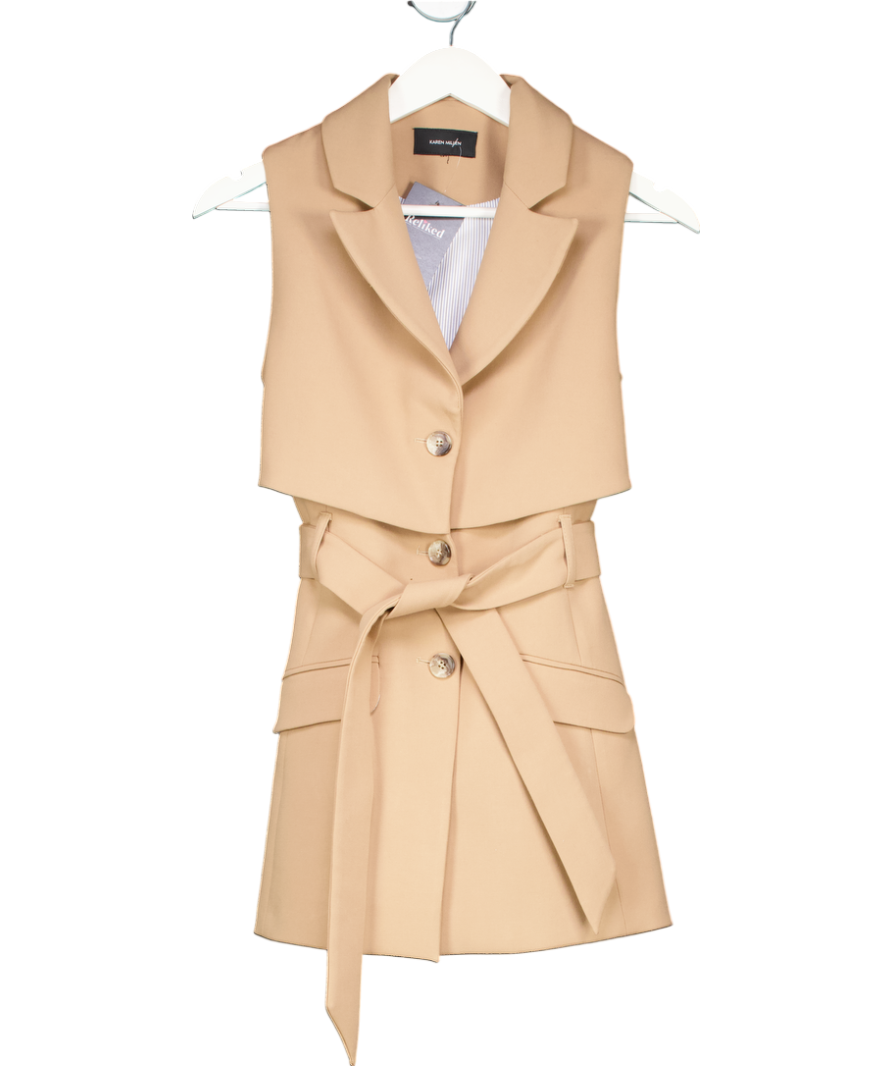 Karen Millen Beige Button Up Belted Waistcoat UK 8