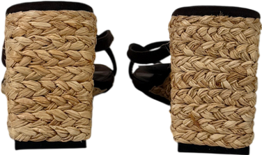 Topshop Brown Naomi Raffia Wedge Toe Thong Mule Sandal In Chocolate Faux Suede UK 6 EU 39