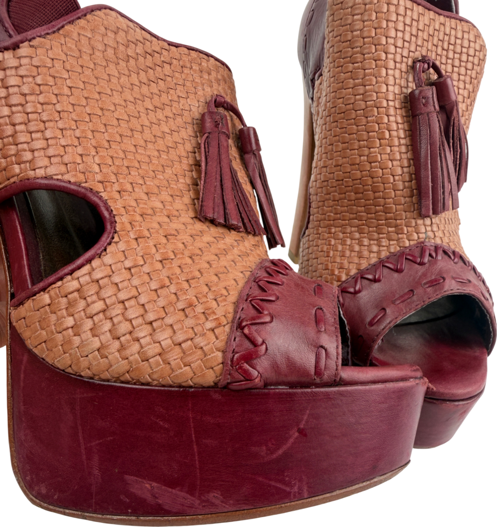 Schutz Red Platform Heel With Tassels Burgundy UK 8 EU 41 👠